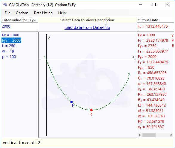 Calculator for the properties of a catenary