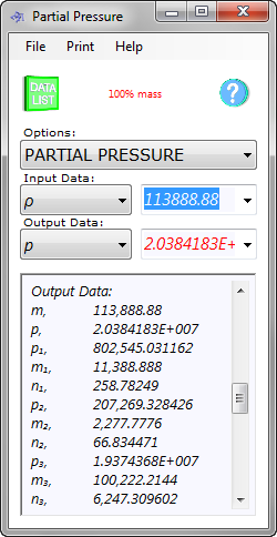 Partial pressure calculation for a mixture of gases