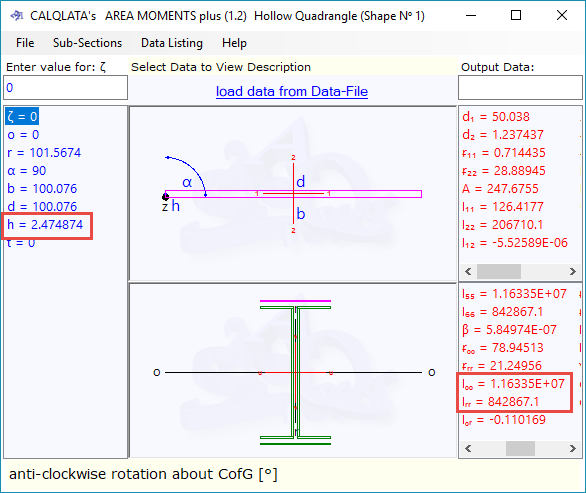 Calculation of second moment of area of the weld pattern